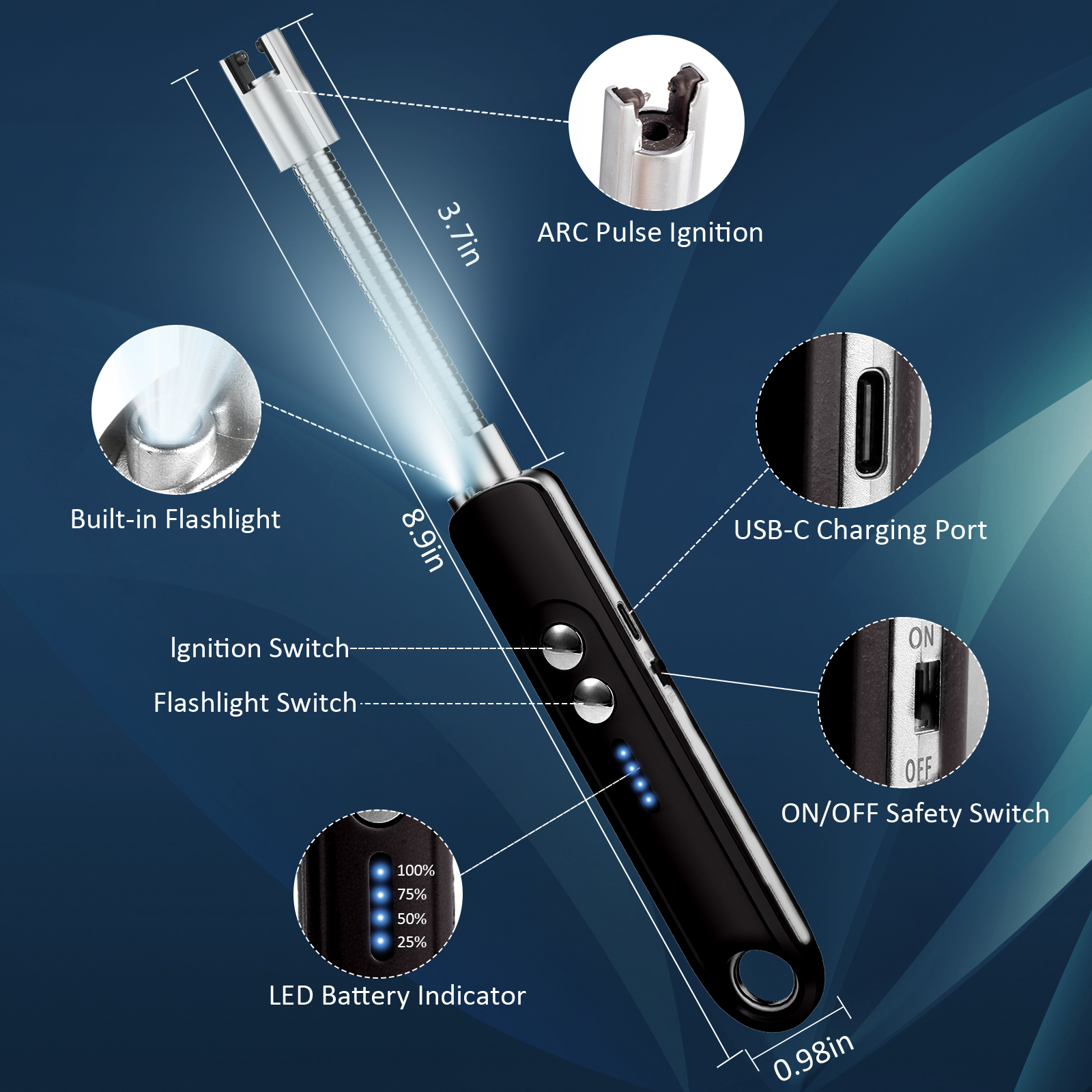 Long Flexible Neck Electric Plasma Arc Lighter with Flashlight for for Candles Fireworks - Image 10