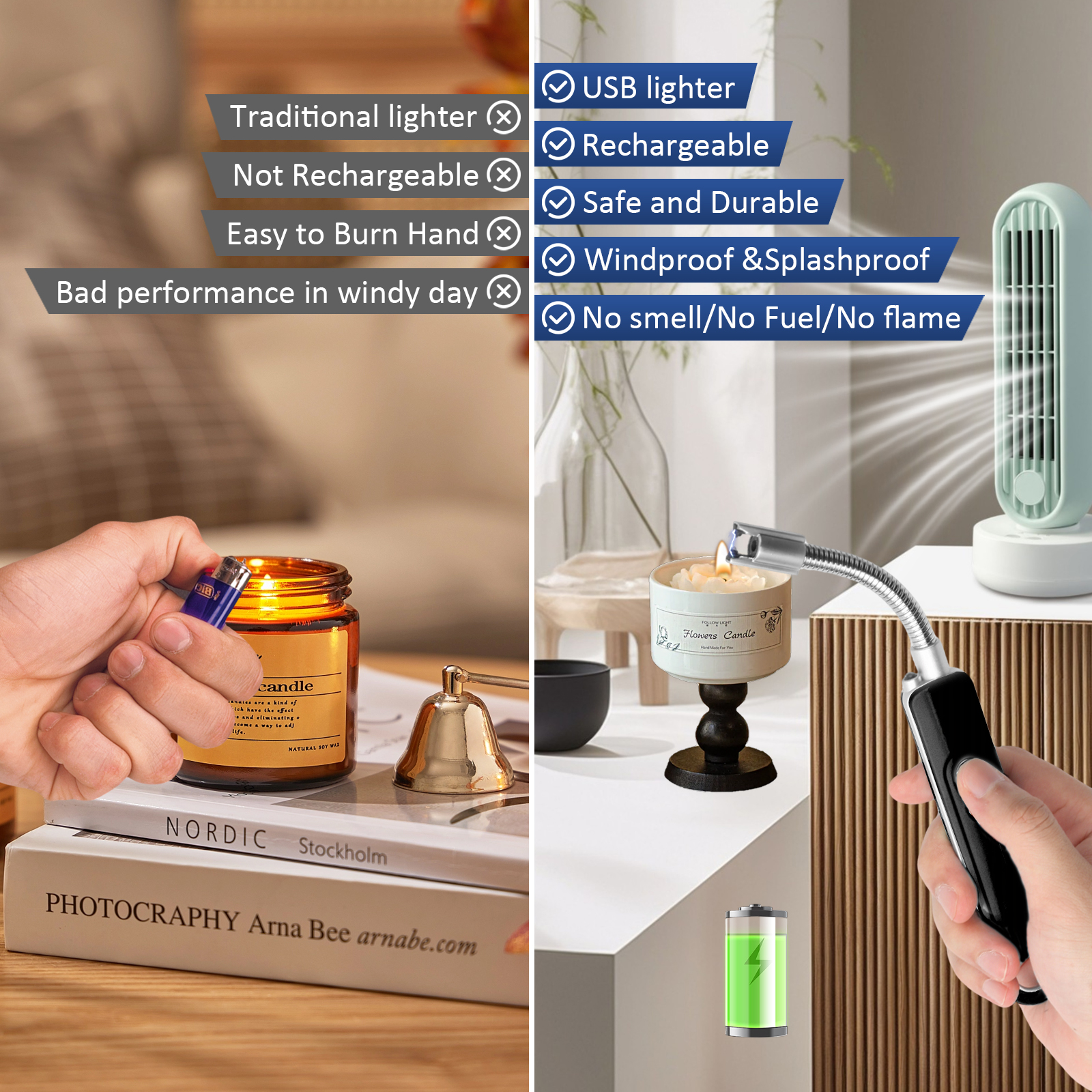 Long Flexible Neck Electric Plasma Arc Lighter with Flashlight for for Candles Fireworks - Image 9