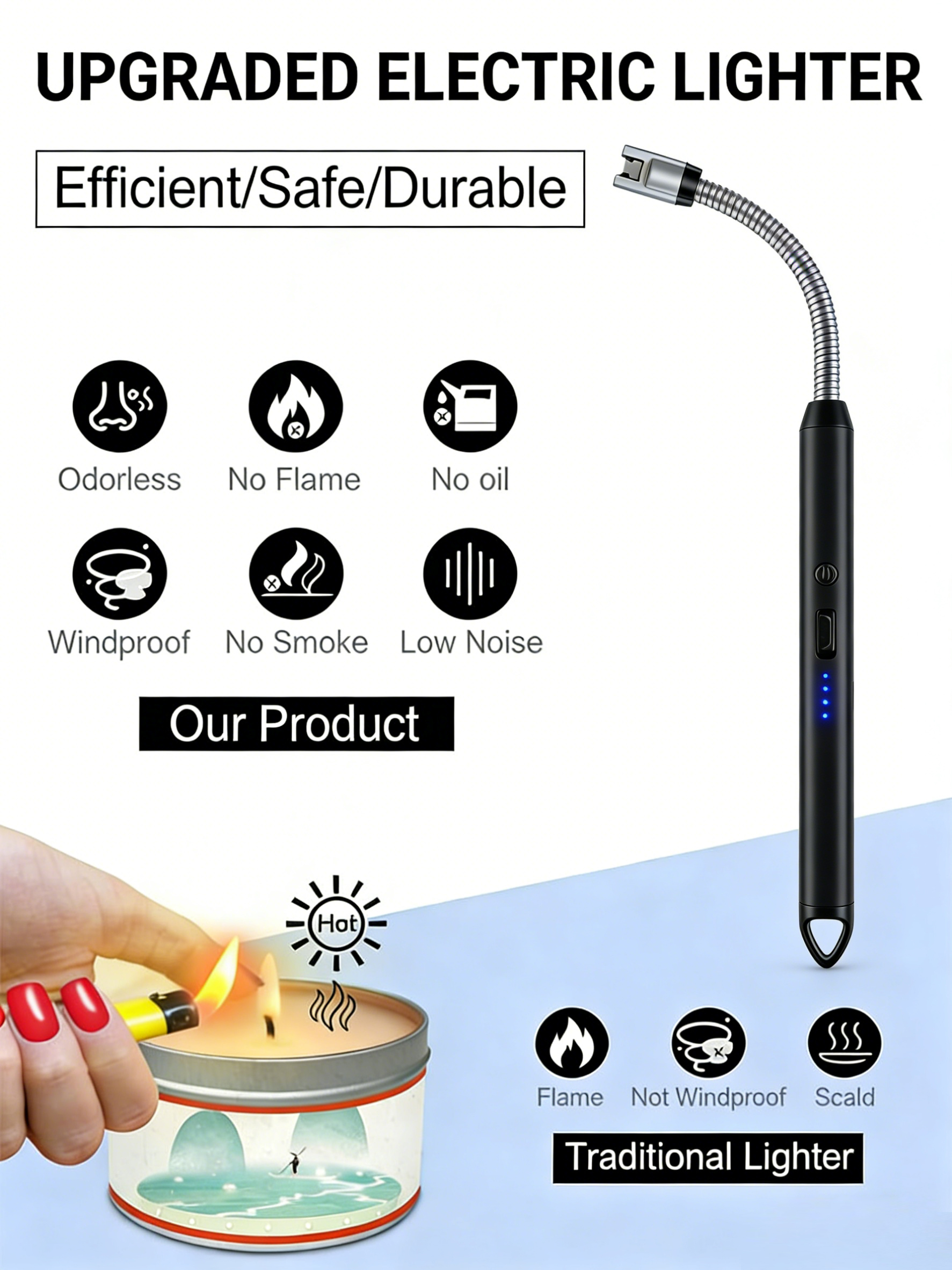 Windproof Rechargeable Flexible Neck Candle Arc Lighter Long Reach for Stove BBQ, Grill, Camping, Fireplace, Stove - Image 4