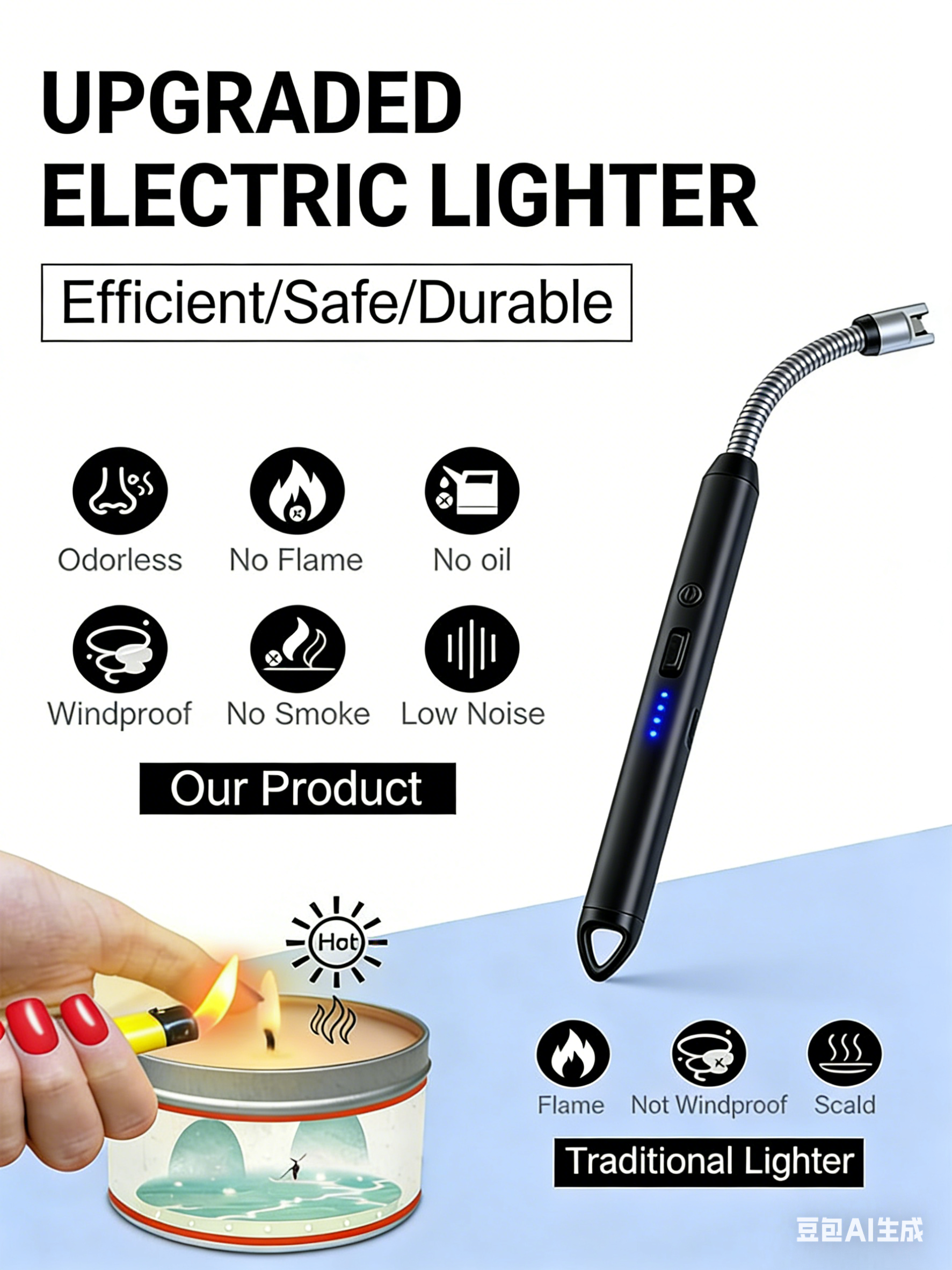 Windproof Rechargeable Flexible Neck Candle Arc Lighter Long Reach for Stove BBQ, Grill, Camping, Fireplace, Stove - Image 5