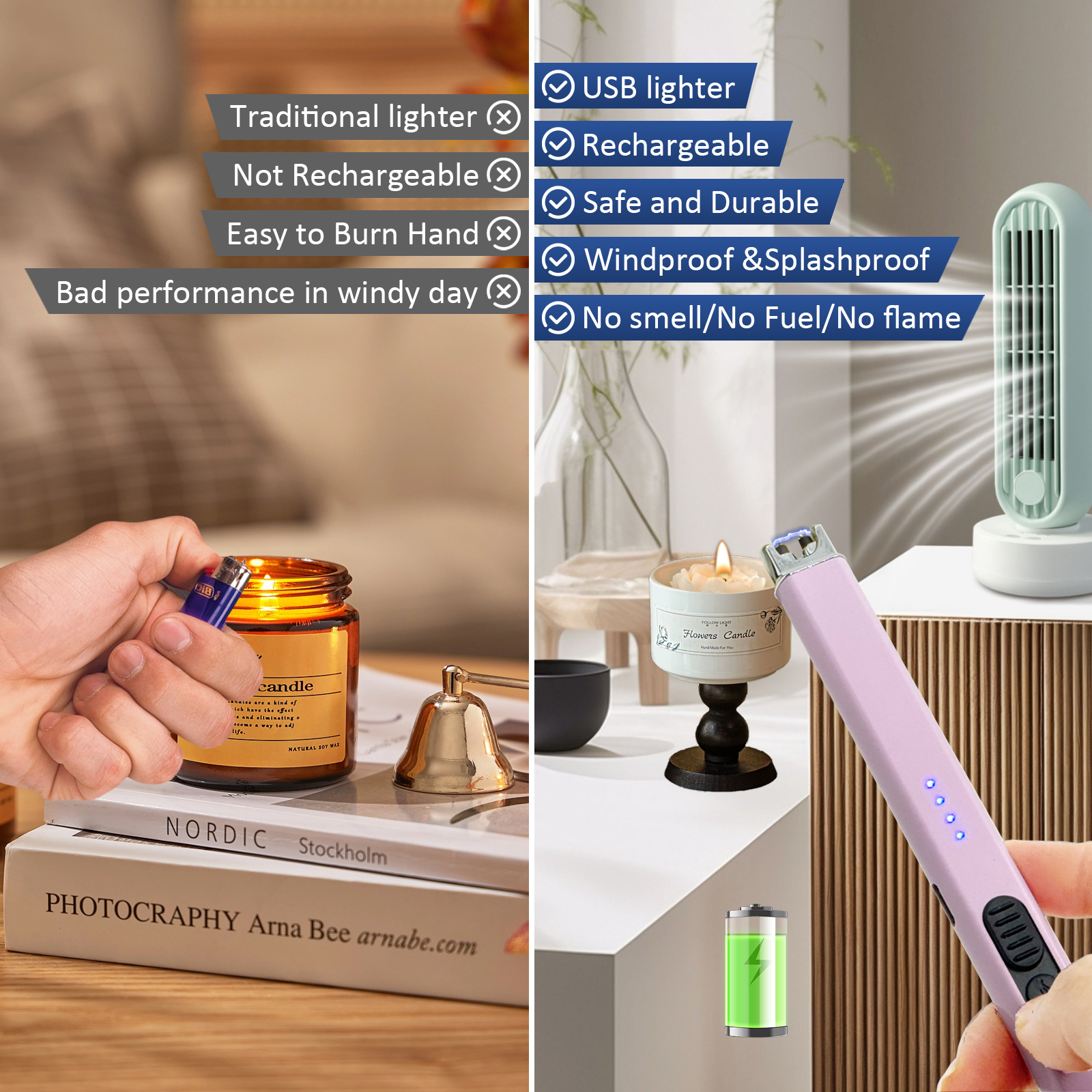 USB-C Rechargeable Electric Candle Lighter With Safety Lock And LED Battery Display - Image 10
