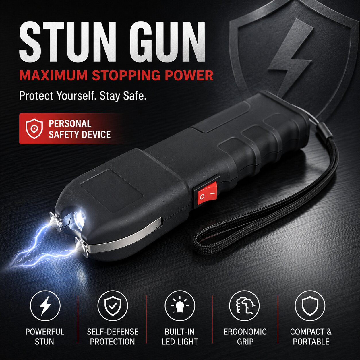 Heavy Duty Anti Grab Electric Shock Flashlight Stun Gun for Self Defense