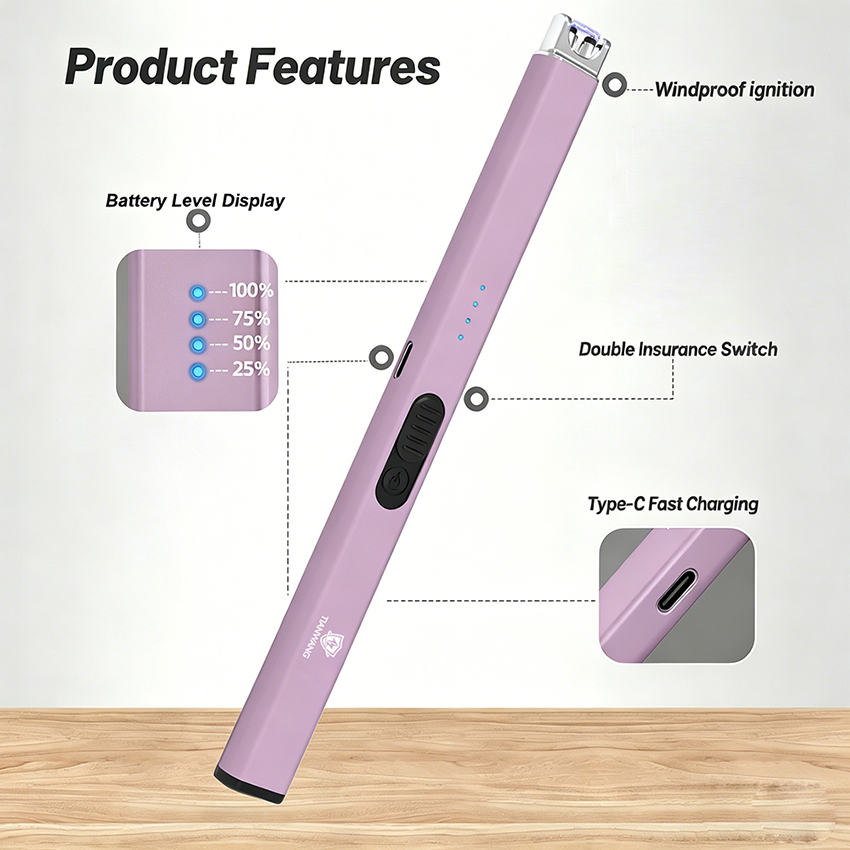 USB-C Rechargeable Electric Candle Lighter With Safety Lock And LED Battery Display - Image 5