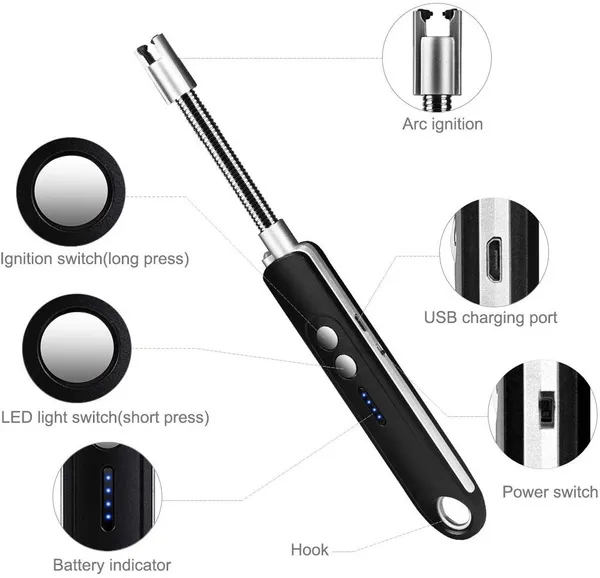 Long Flexible Neck Electric Plasma Arc Lighter with Flashlight for for Candles Fireworks - Image 7