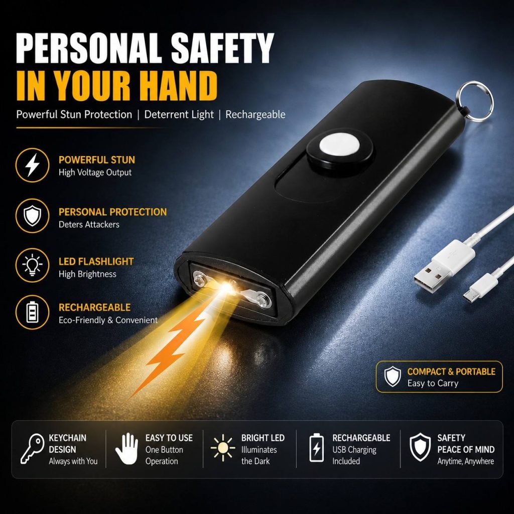 USB Mini Electric Keychain Self-defense Stun Gun with LED Flashlight