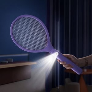 Electric Fly Swatter 6000 Volt Mosquito Zapper with 1200mAh Rehargeable Battery and LED Light Purple