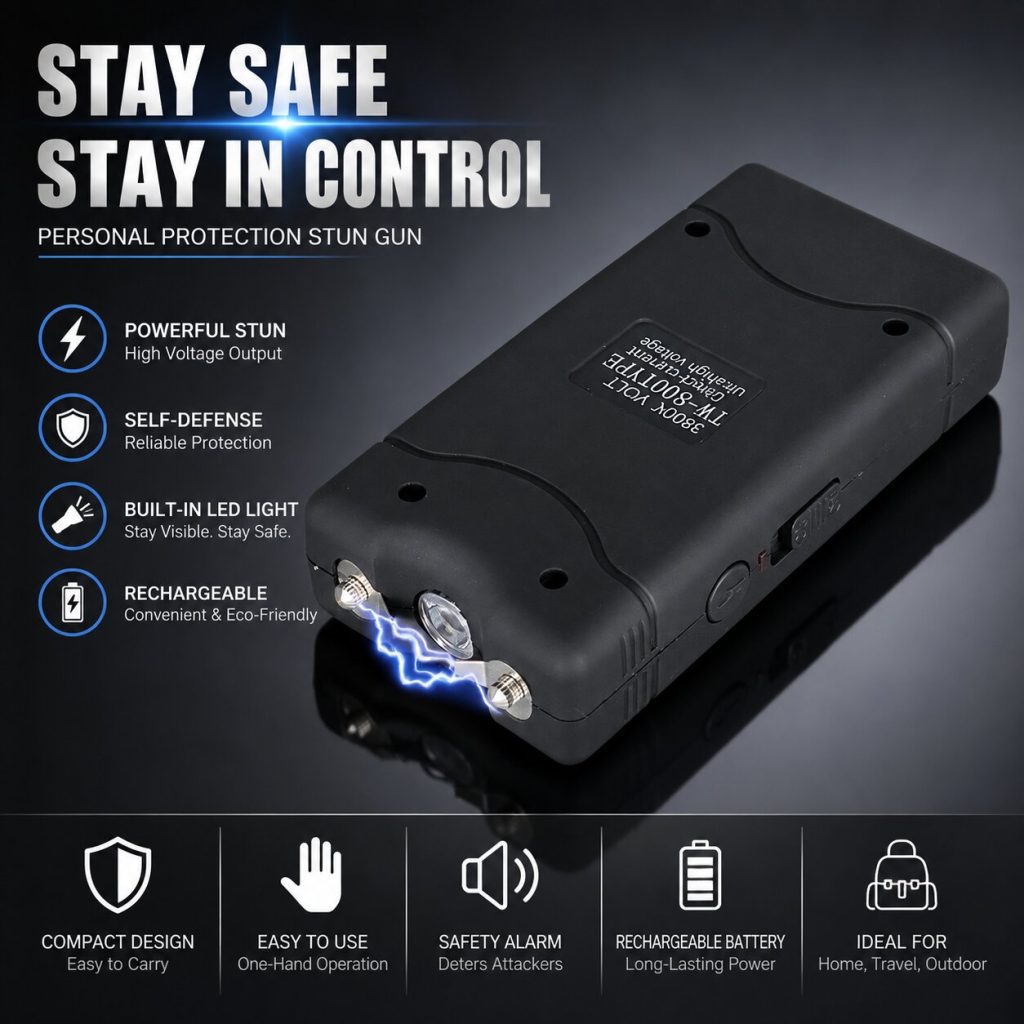 Self Defense 800 Mini Rechargeable Electric Taser Stun Gun with LED Flashlight