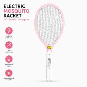 Mosquito Bug Zapper 6000V Max Handheld Mosquito Killer Double Layer Safety Mesh for Home Kitchen Camping Pink