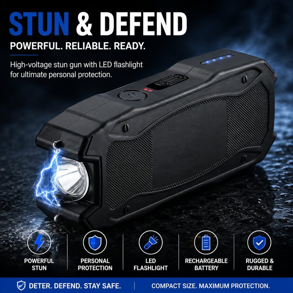Rechargeable Stun Gun for Self Defense Pocket Personal Protection Device with LED Flashlight & Anti-Slip Grip