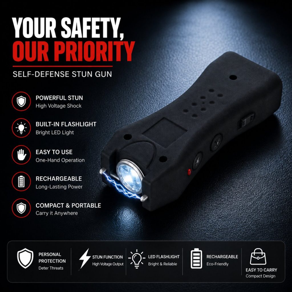 Mini Stun Gun and Flashlight Electric Taser with Wrist Strap