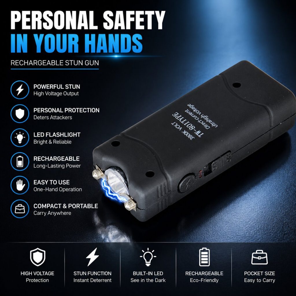 Mini Stun Gun 2500KV Rechargeable Self Defense with LED Light Compact Pocket Electric Shocker