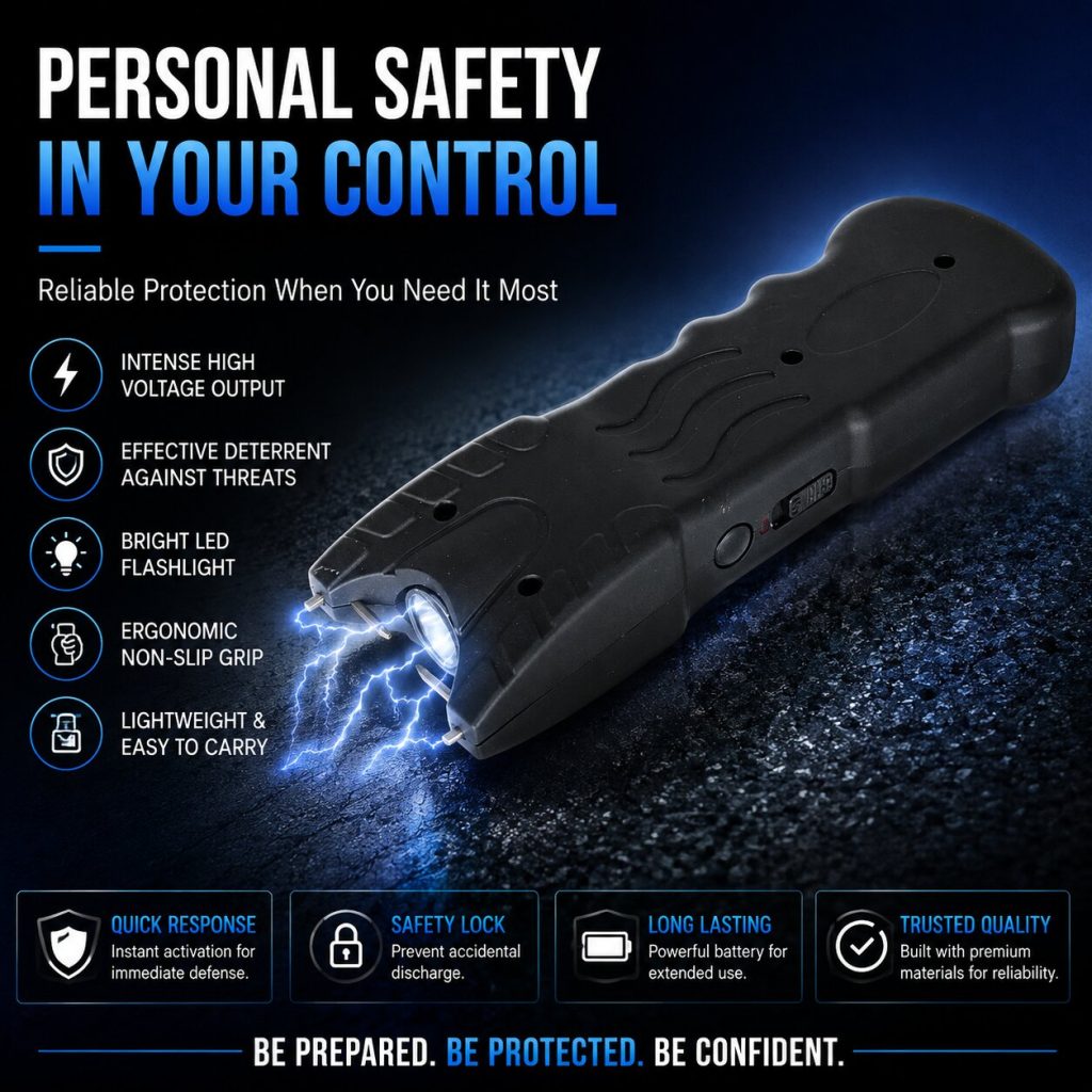 Compact Security Rechargeable Electric Shock Stun Gun for Self Defense with Flashlight and Safety Pin