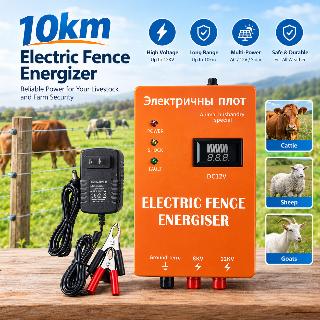 10km electric fence energizer